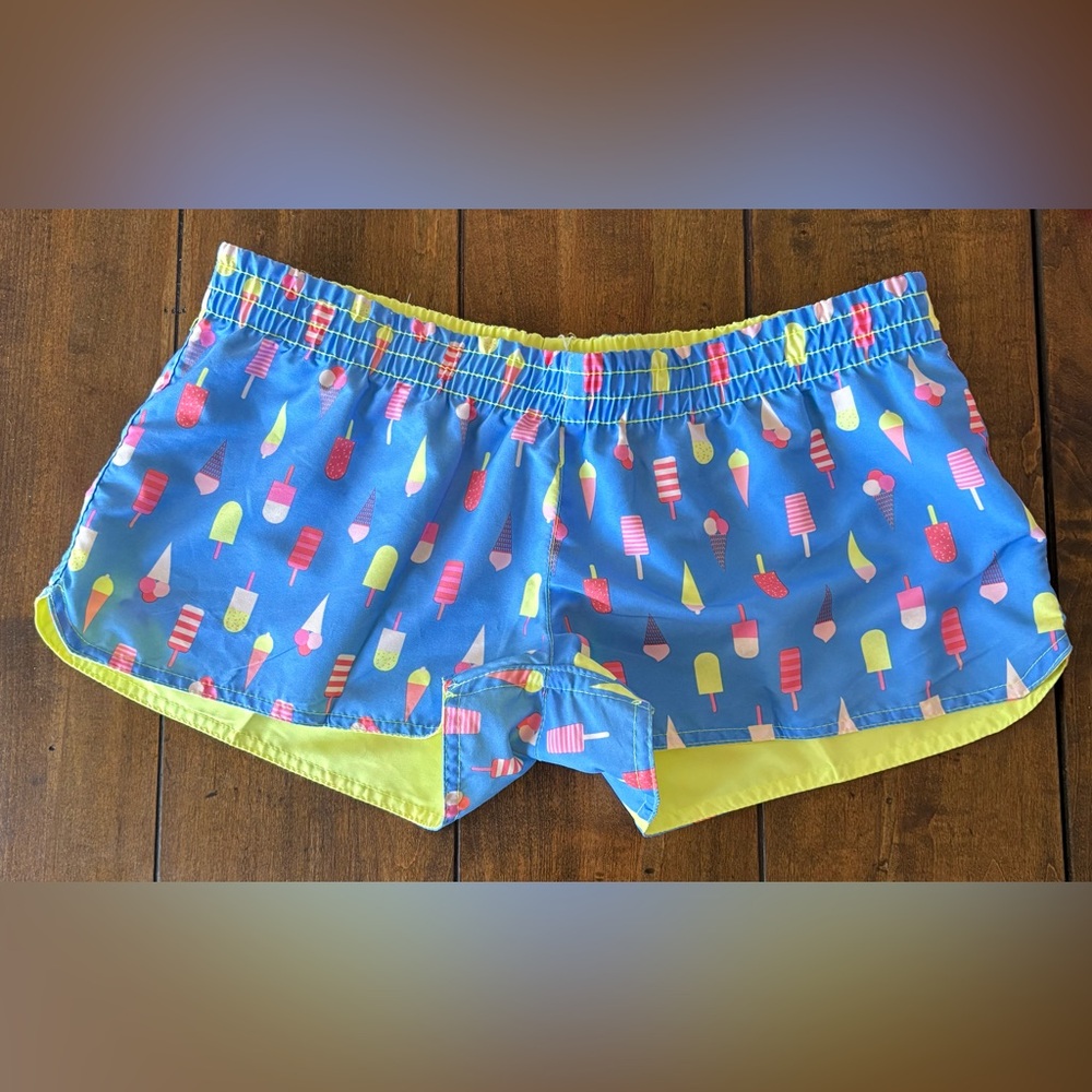 Raya Sun Blue Swim Shorts w/Colorful Ice cream Design and Yellow Inner Lining